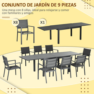 Conjunto Muebles de Jardín 9 Piezas con Mesa Extensible y 8 Sillas Apilables