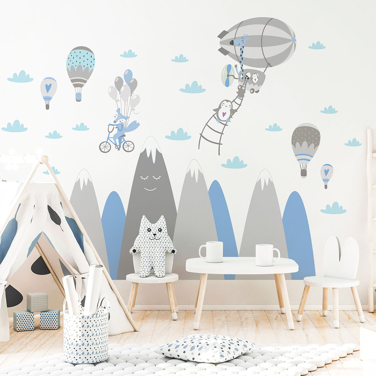 Stickers muraux enfants - Décoration chambre bébé - Autocollant Sticker mural géant enfant montagnes scandinaves ANIMAUX LIBRES