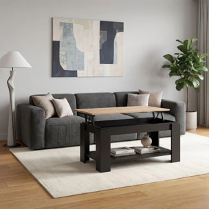 Mesa de centro elevable con almacenaje en negro mate y roble canadian 102x43-54 cm Lya Negro Mate - Roble Canadian