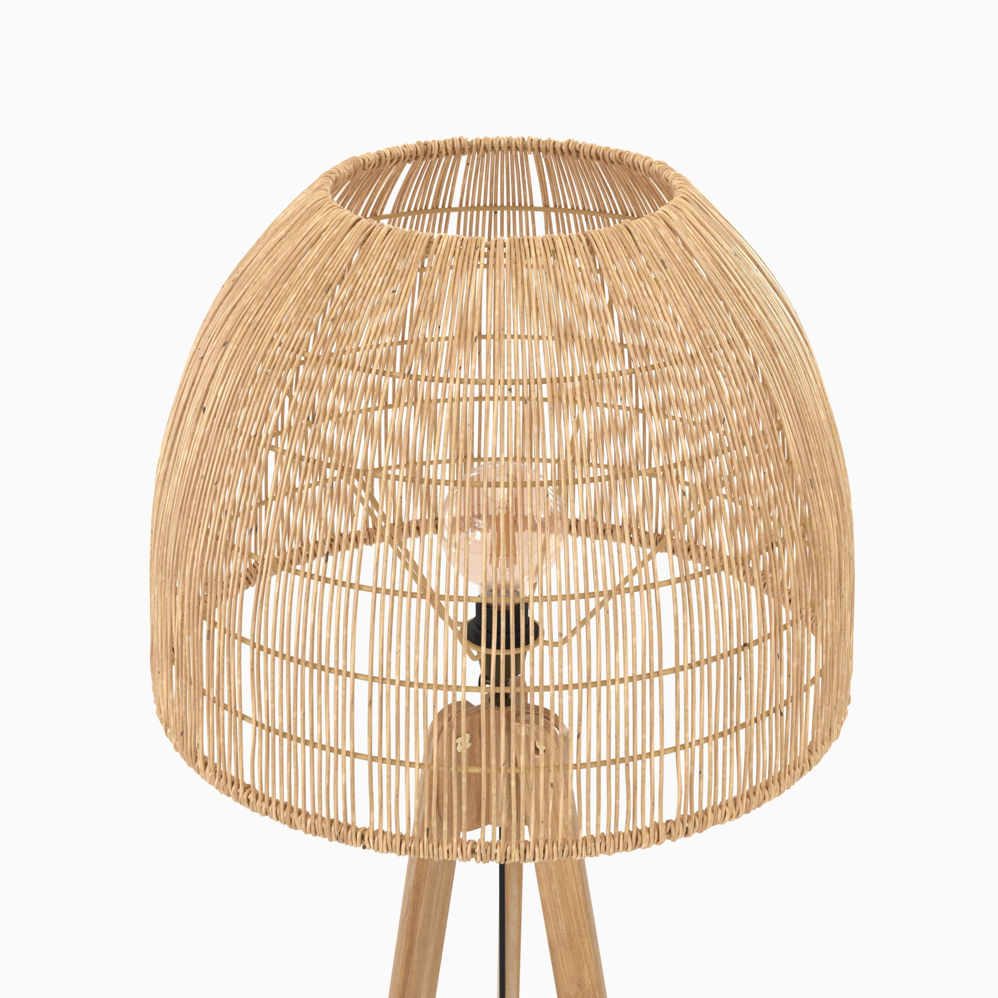 Lampadaire trépied en rotin et bois de teck massif - Corte