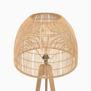 Lampadaire trépied en rotin et bois de teck massif - Corte