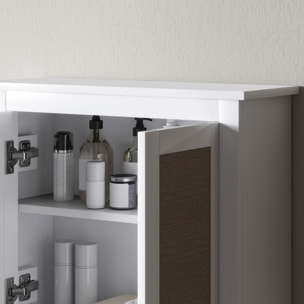 Armario de Pared para Baño Multiusos Mueble de Baño Suspendido Armario Colgante de Almacenamiento con 2 Puertas de Ratán PE Estante Ajustable 60x19,5x49,4 cm Blanco