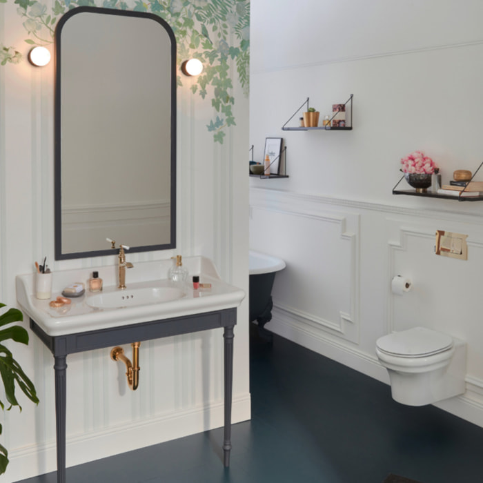Pack WC suspendu sans bride Cléo 1889 + abattant frein de chute déclipsable + bâti support mur + plaque blanche
