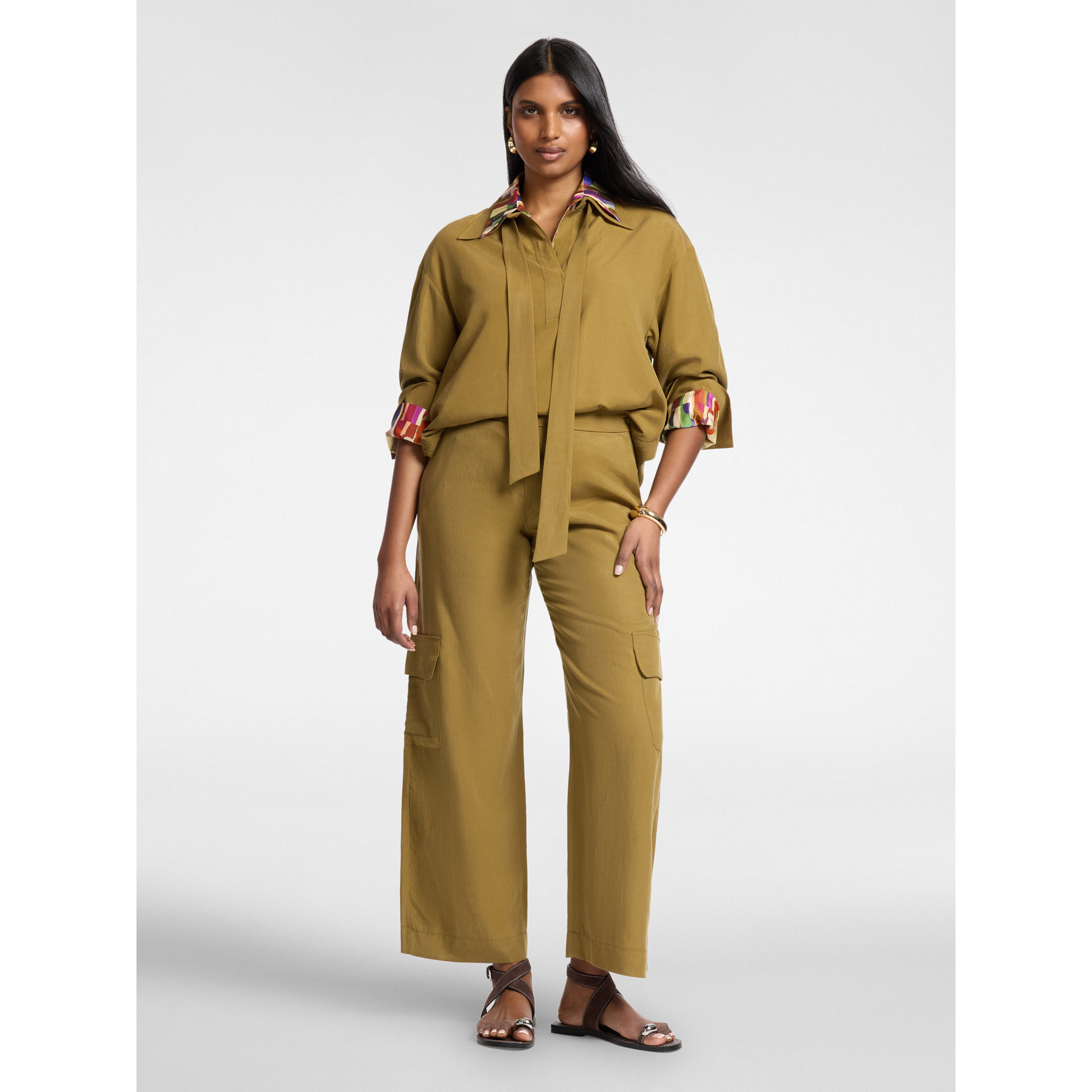 Elena Mirò - Camicia misto lino con fusciacca - Marrone