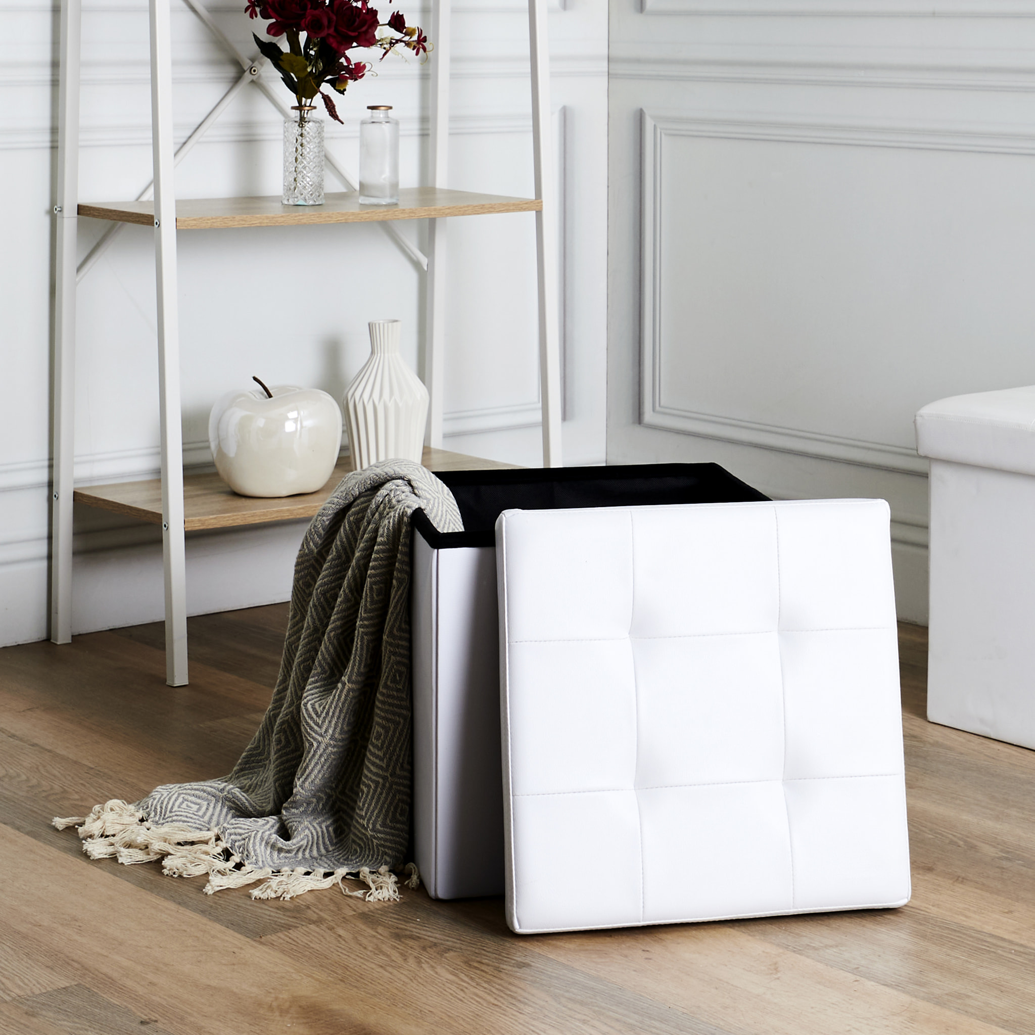 Coffre Pouf Pliable Pu Blanc