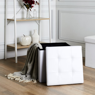 Coffre Pouf Pliable Pu Blanc