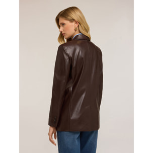 Motivi - Blazer cruzado simple en tejido revestido - Marrón