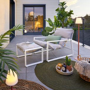 Fauteuil relax de jardin "Lambinio" blanc en aluminium en acier traité en epoxy