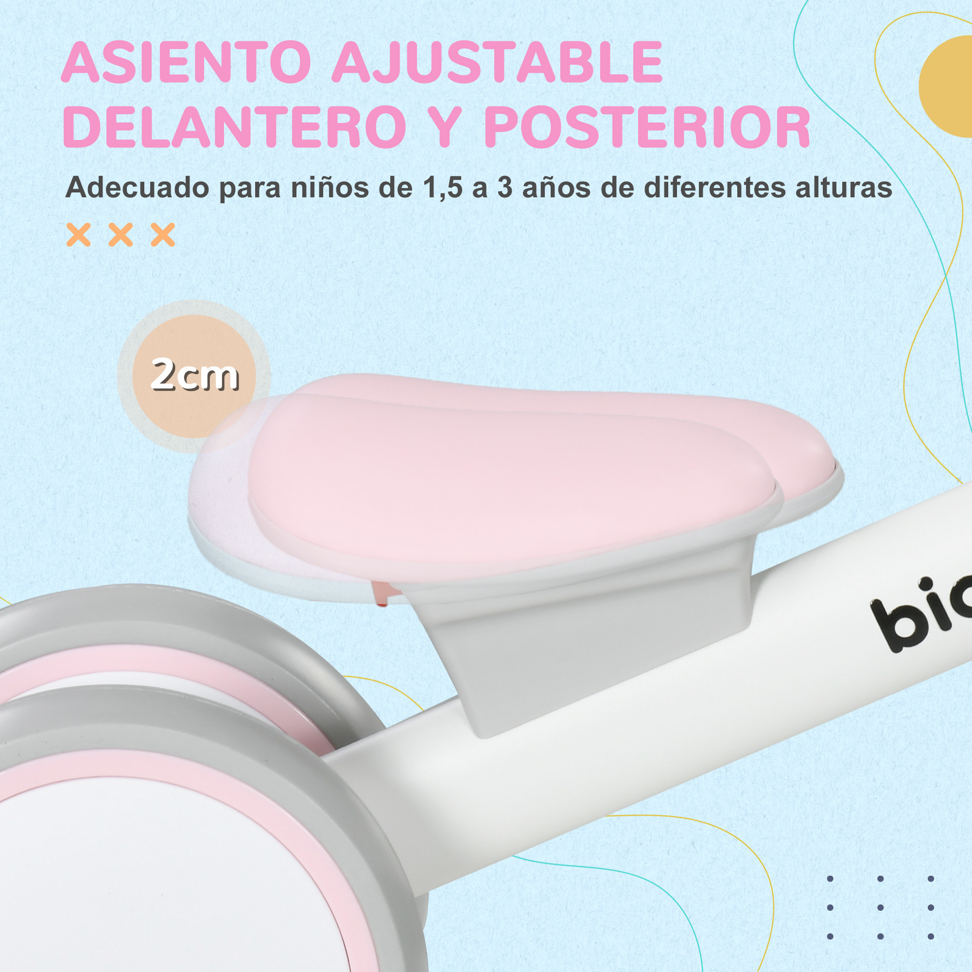 Bicicleta sin Pedales para Niños de 12-36 Meses Bicicleta de Equilibrio con Asiento Ajustable Cesta y 4 Ruedas Silenciosas Carga 20 kg 56x27x39 cm Rosa