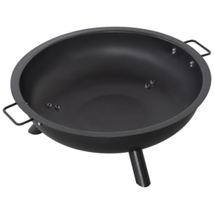 Brasero boule de feu cheminée foyer extérieur dim. 79L x 69l x 25,5H cm 2 poignées tisonnier acier noir