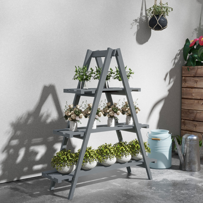 Estantería para Plantas Plegable de Madera Soporte para Macetas de 3 Niveles con Marco en A para Exteriores Interiores Salón Jardín Balcón 100x36x112 cm Gris
