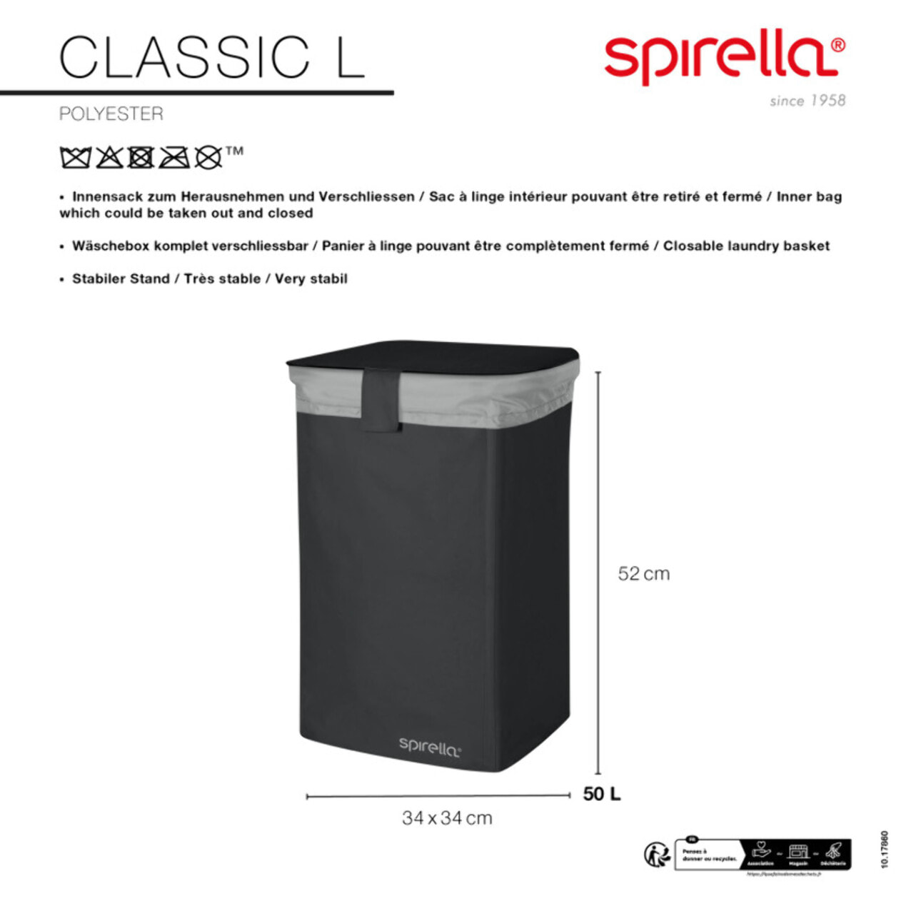 Panier à linge CLASSIC L 50L Noir Spirella