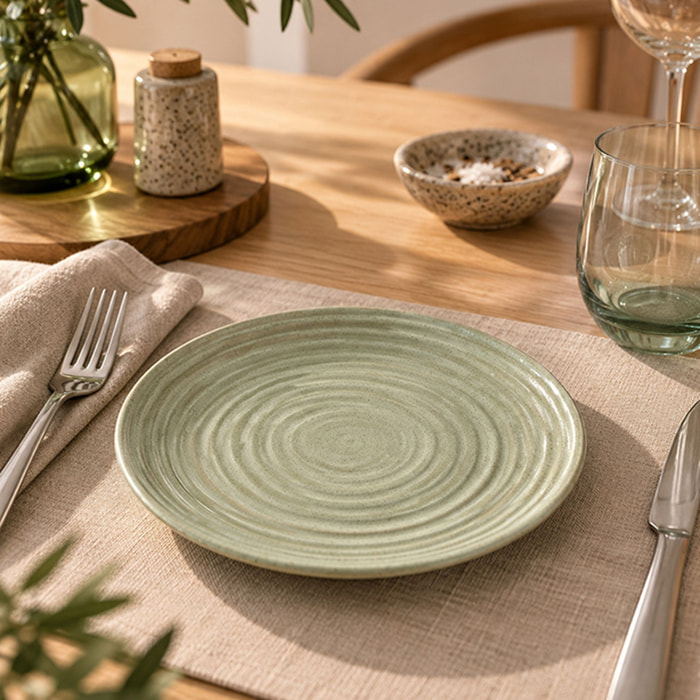 Lot de 6 assiettes à dessert 21cm en grès vert TURBOLINO