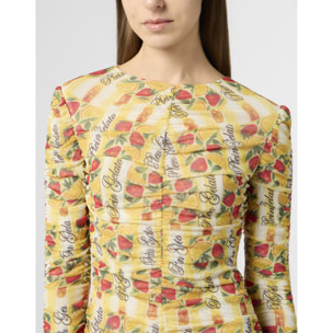 PHILIPP PLEIN Wrinkled Tulle Mini Dress Gelato