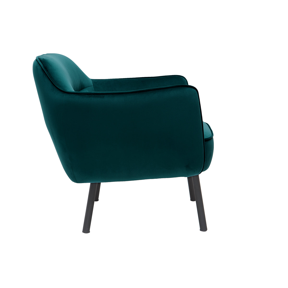 Fauteuil design en tissu velours bleu pétrole et métal noir LAURENS