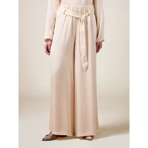 Oltre - Pantalones palazzo con fajín - Blanco