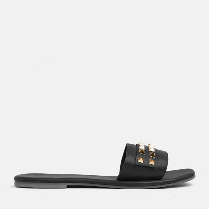 Ciabattina in vera pelle con borchie - NERO