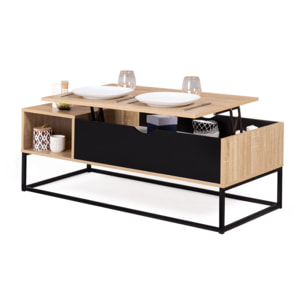 Table basse Memphis relevable bois et noir