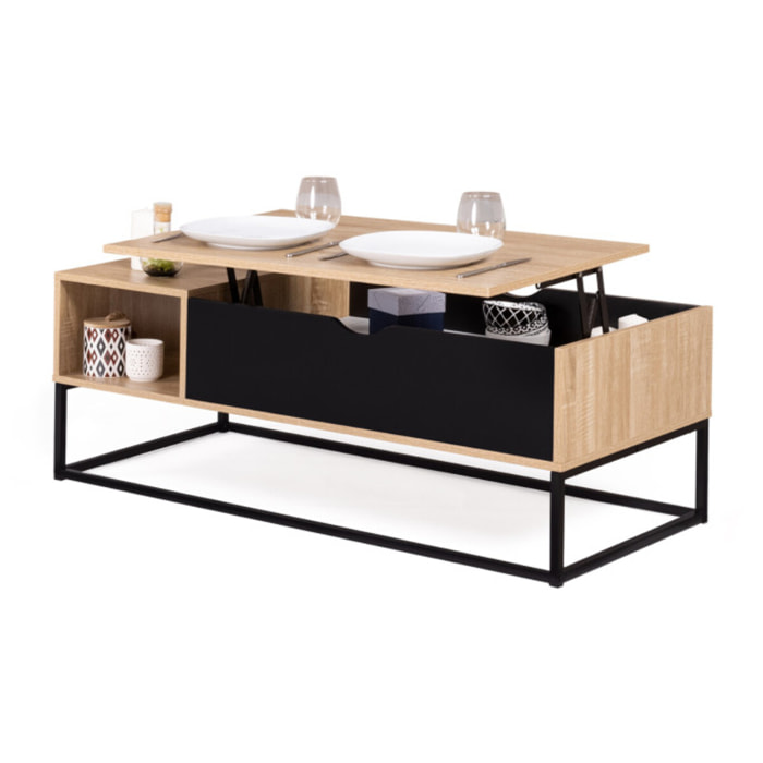 Table basse Memphis relevable bois et noir