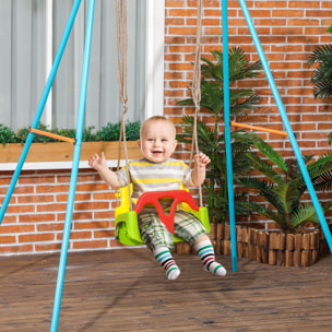 Columpio para Bebés 3 en 1 con Respaldo Desmontable Cuerdas Ajustables y Barra en T Columpio Infantil para Niños de 9-36 Meses para Uso en Interiores y Exteriores 42x33x120-180 cm Verde