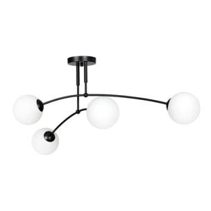 Lampada a sospensione PREGOS in metallo nero e vetro bianco