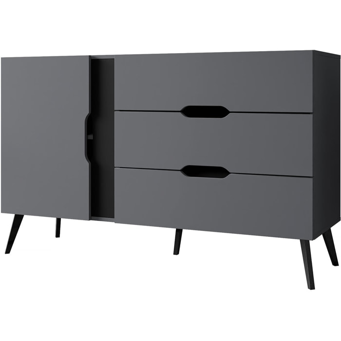 Buffet "Dazel" - 138 x 42 x 85 cm - Gris/Noir