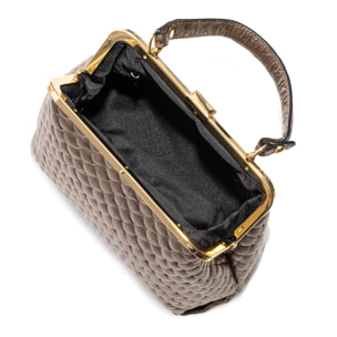 Arienzo borsa a mano donna. Vera Pelle Scamosciata con incisione intrecciata e lacca lucida.