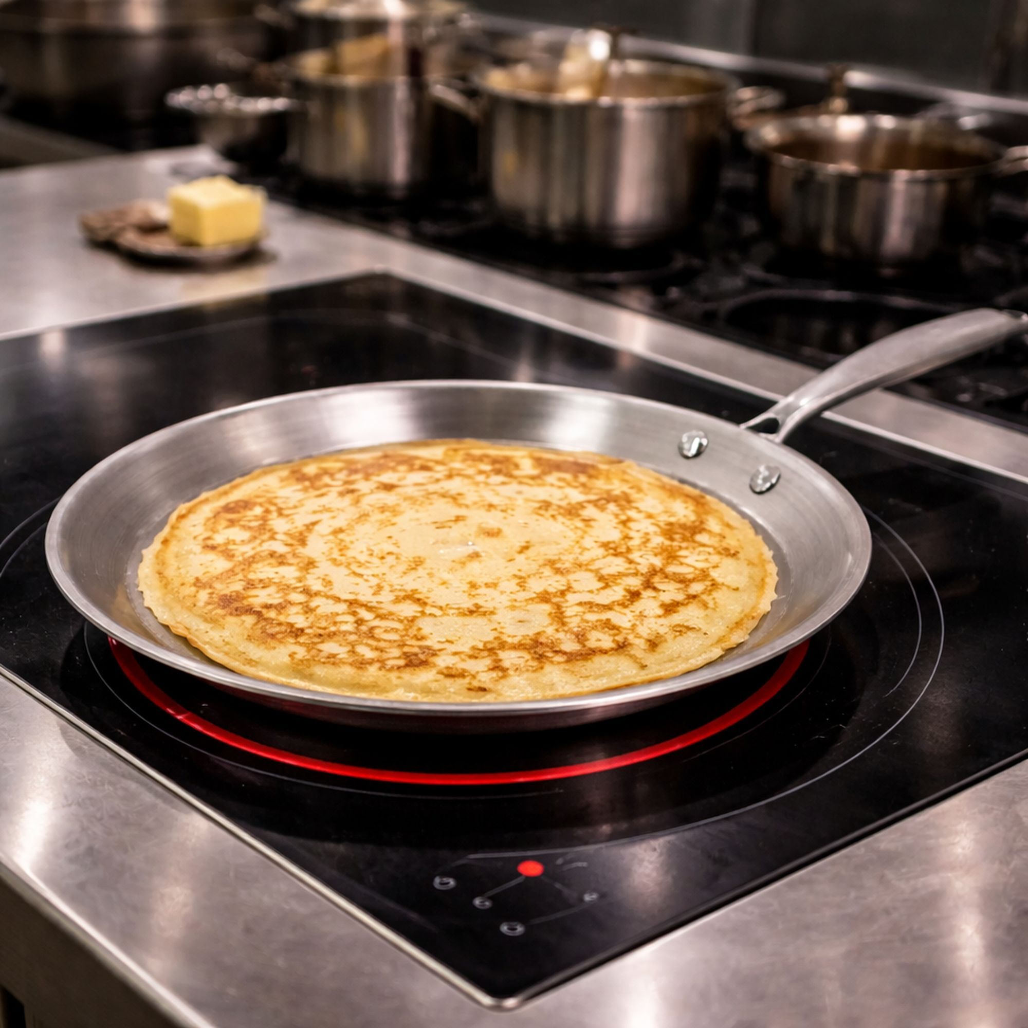 Crêpière acier inoxydable 28cm - fait en France - tous feux TRIPLY