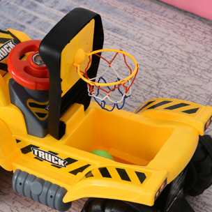 Tracteur tractopelle porteur enfant 12-36 mois coffre panier de basket intégré et balles HDPE jaune noir