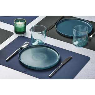 Set de table rectangulaire réversible - 6 pièces - Cuir recyclé bleu nuit et gris anthracite