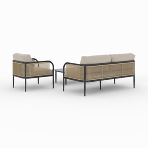 Salon de jardin 4 personnes en métal et tissu beige - Wilo