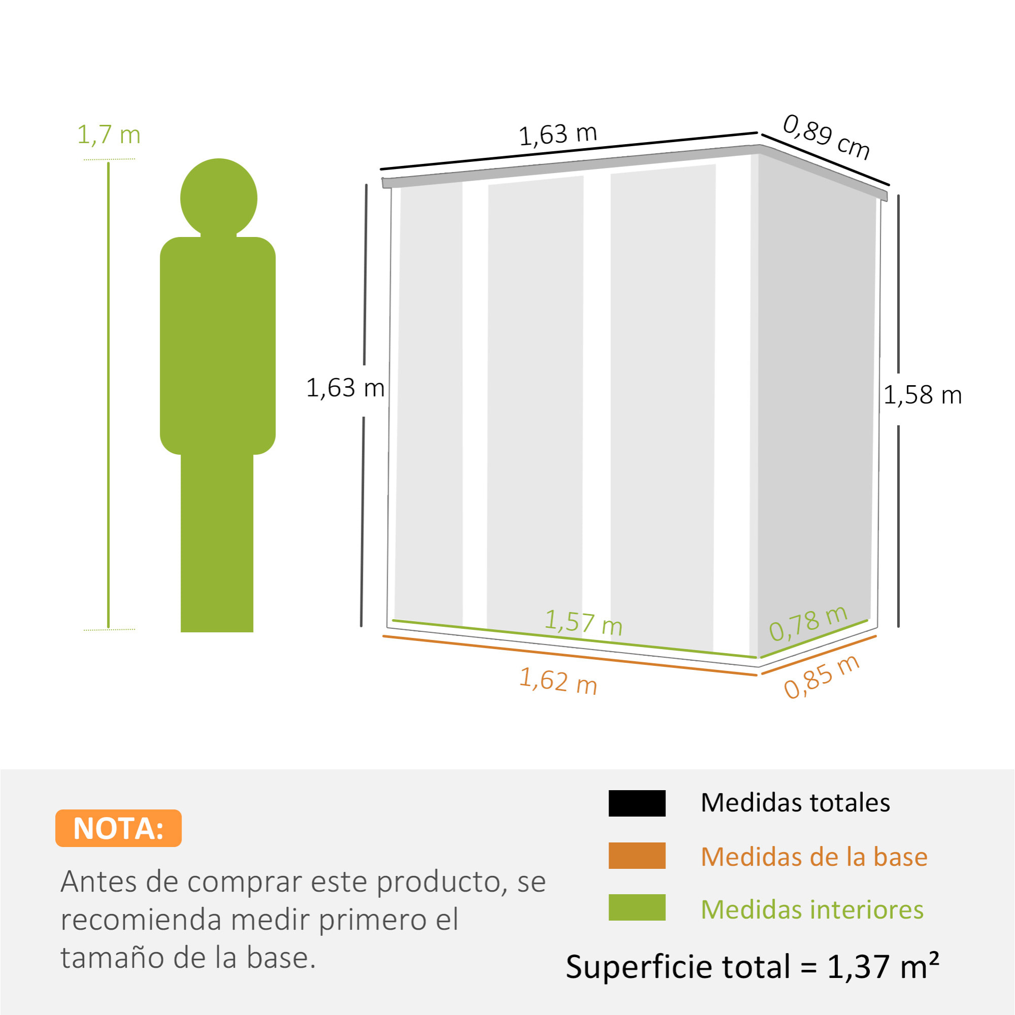 Caseta de Jardín Exterior 1,37 m², 163x89x163 cm, Cobertizo de Jardín Exterior Metálico con Techo Inclinado, Puertas con Pestillo y Guantes para Almacenamiento de Herramientas, Gris Oscuro