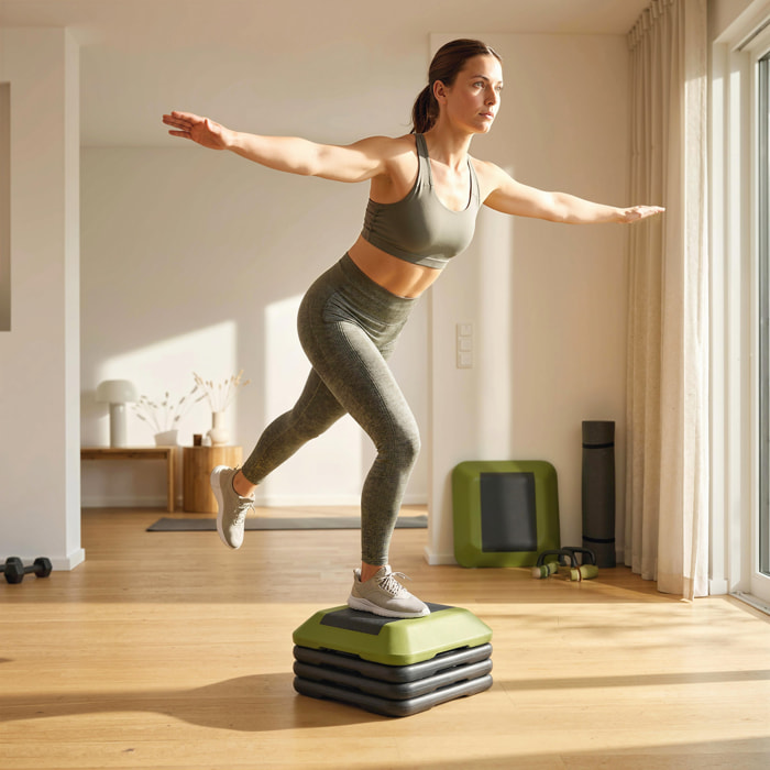Step de Aeróbic Step para Fitness Stepper Antideslizante con Altura Ajustable de 10/15/20/25/30 cm Carga 150 kg para Entrenamiento en Casa Gimnasio Verde