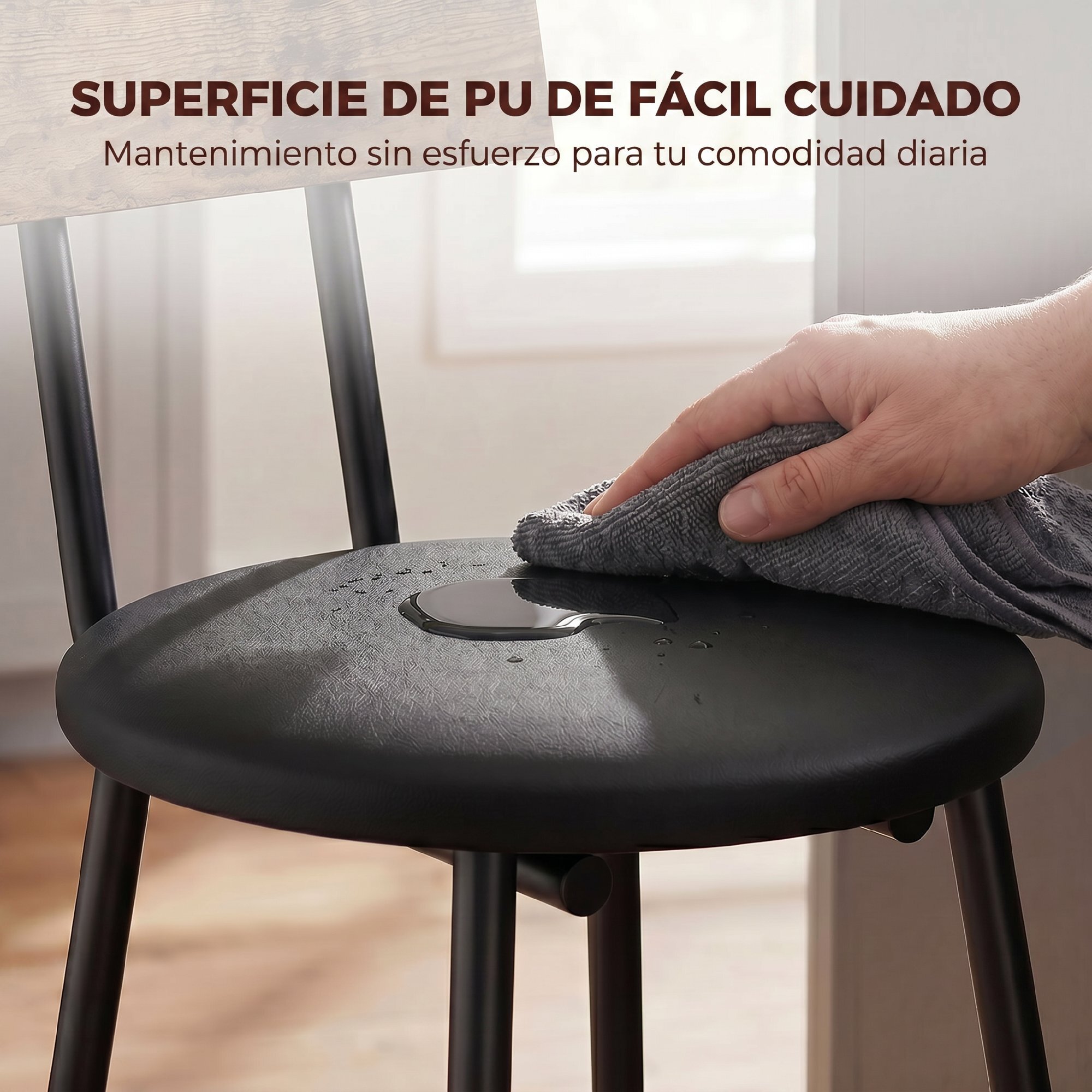 Juego de 2 Taburetes de Bar, Taburetes Altos de Cocina con Respaldo y Reposapiés, Tapizados en PU, Marco Metálico, Asiento de 60 cm de Altura, Negro