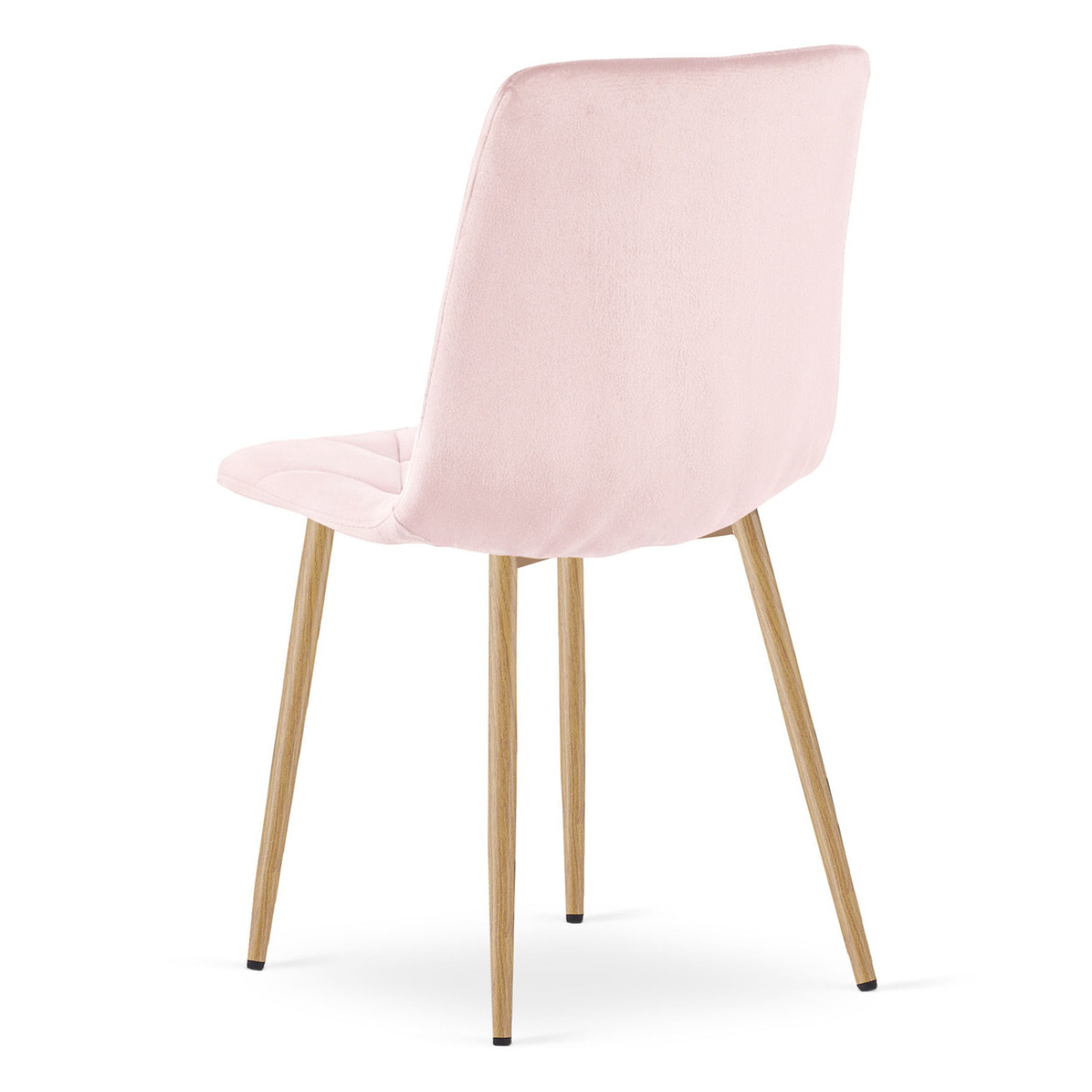 Sedia Libra in velluto rosa chiaro con gambe effetto legno