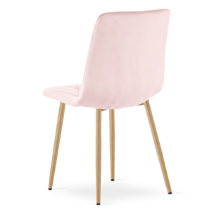 Sedia Libra in velluto rosa chiaro con gambe effetto legno