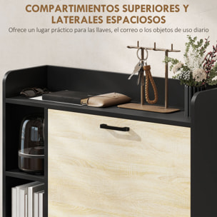 Zapatero Estrecho 2 Puertas, Zapatero Entrada Recibidor con 3 Estantes Laterales y Estantes Ajustables, para 15 Pares de Zapatos, para Pasillo, Espacio Reducido, 83x24x90,5 cm, Natural y Negro
