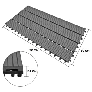 Noka - Pavimento da Esterno con Clip 90x30 cm 6 Piastrelle 1,62 m2 per Giardino Patio Terrazza in WPC NERO