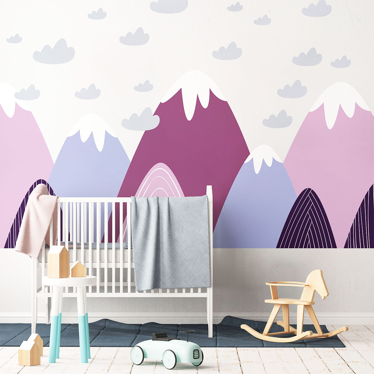 Stickers muraux enfants - Décoration chambre bébé - Autocollant Sticker mural géant enfant montagnes scandinaves VILKA