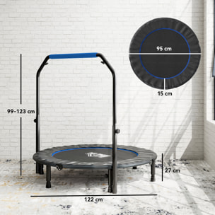 Trampolín de Fitness Adultos Ø122 cm, Cama Elástica Plegable con Mango Ajustable de 4 Niveles, Marco de Acero, para Entrenamiento Piernas, Cuerpo en Hogar, Oficina, Gimnasio, Negro y Azul