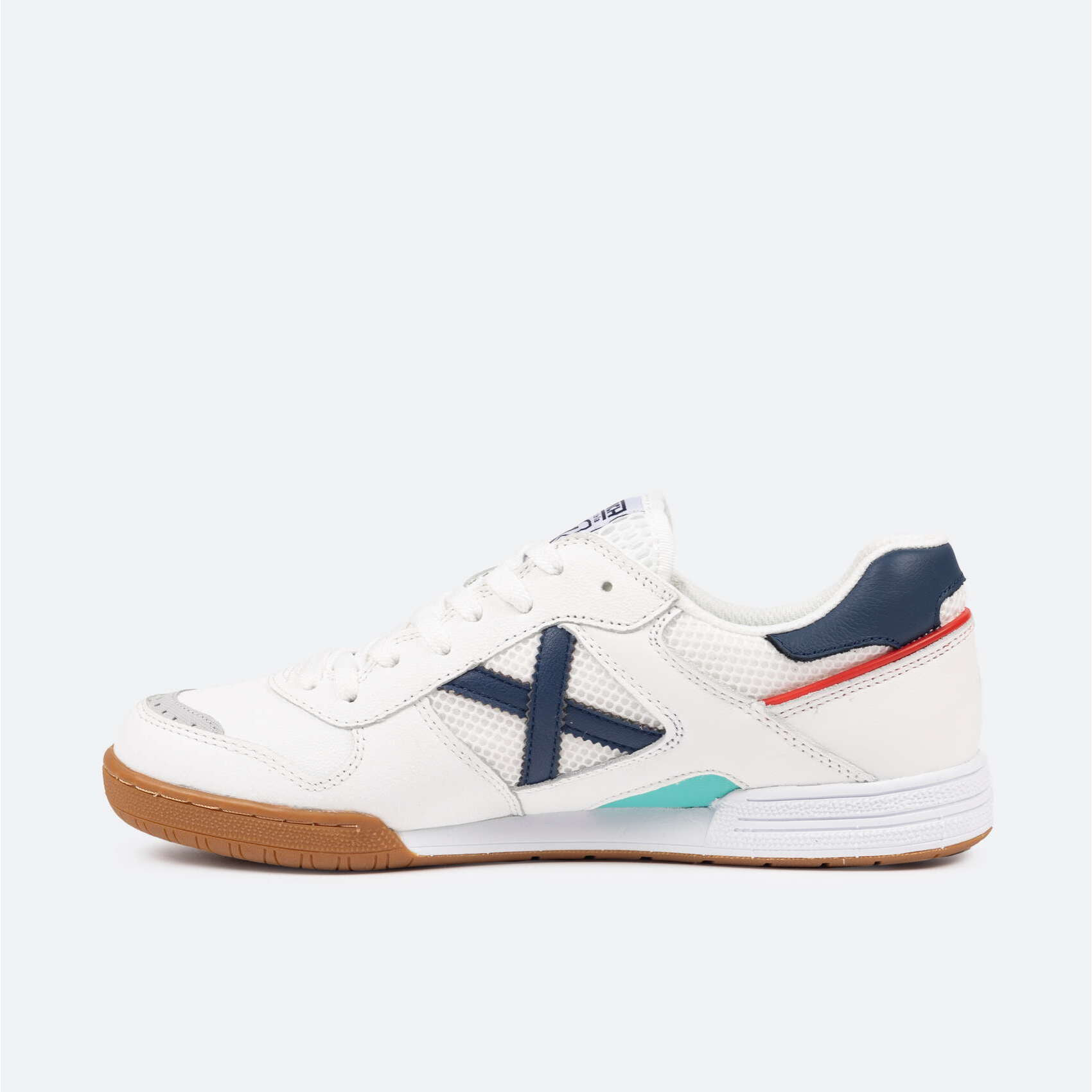 MUNICH CONTINENTAL Zapatillas fútbol sala de piel clásicas diseño profesional Blanco y Azul Marino