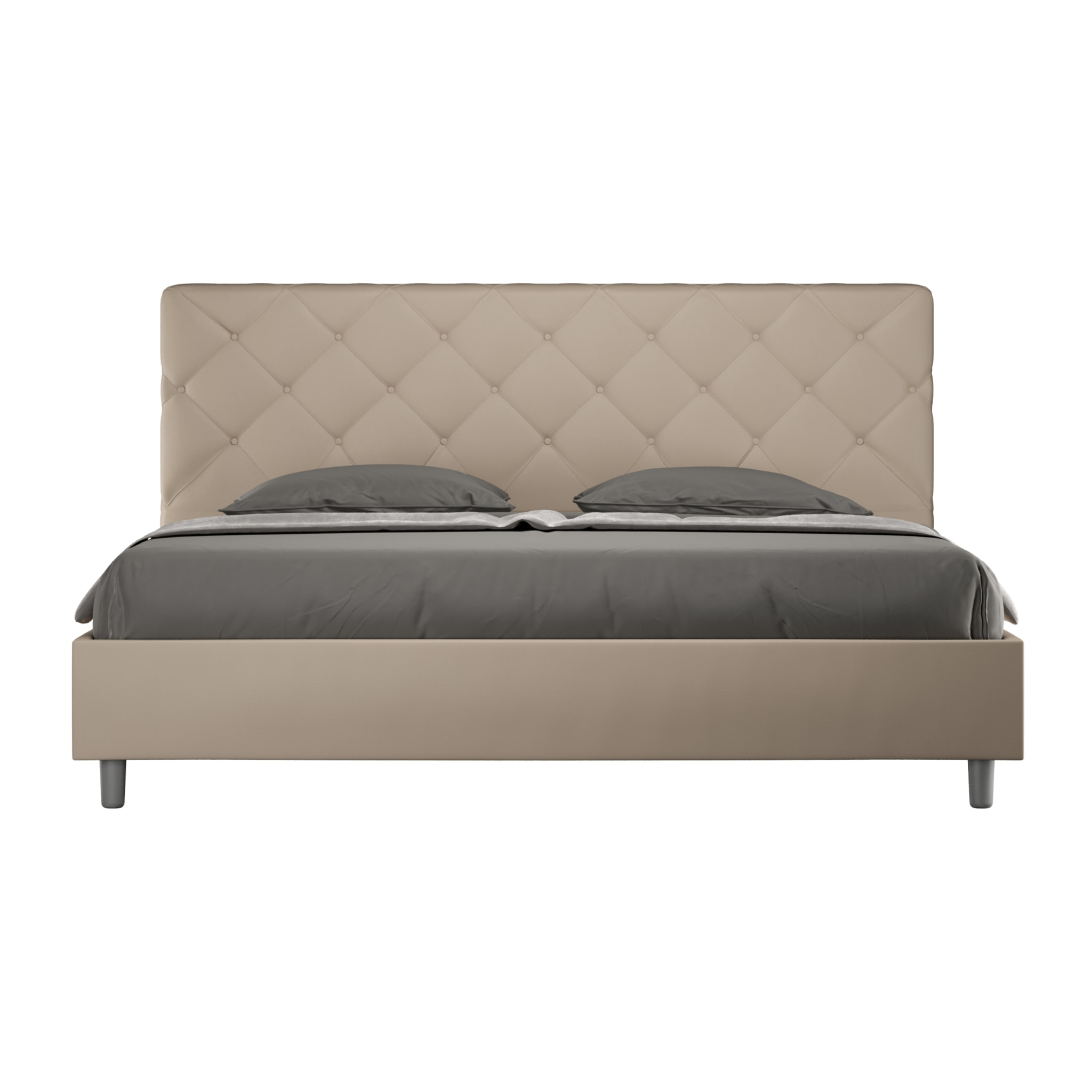 Lit king size sans sommier rembourré 180x190 similicuir taupe Priya