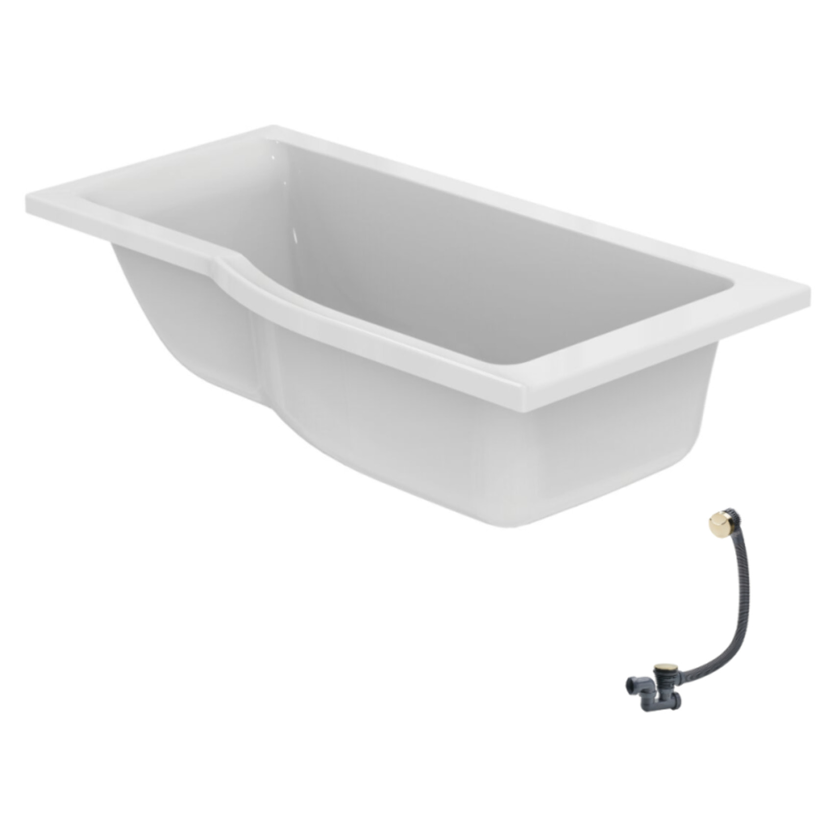 Baignoire bain douche 150 x 80 cm droite Connect Air + vidage Doré