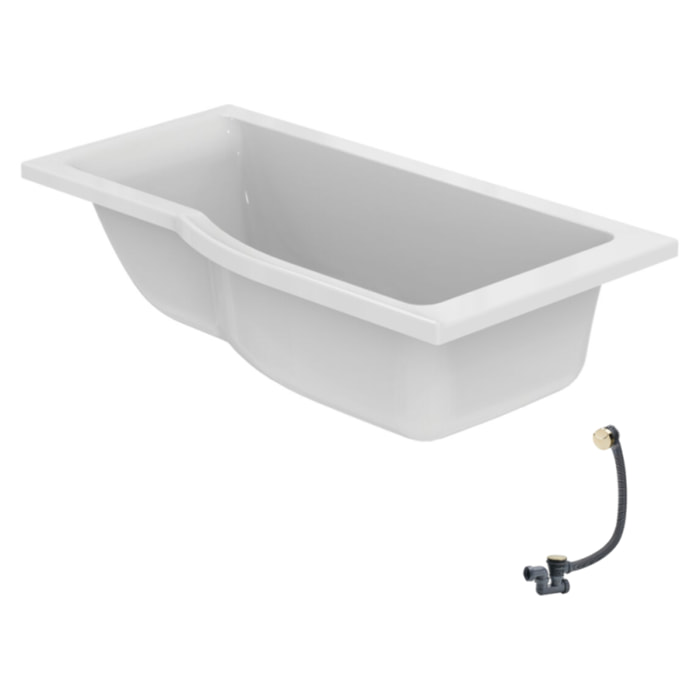 Baignoire bain douche 150 x 80 cm droite Connect Air + vidage Doré