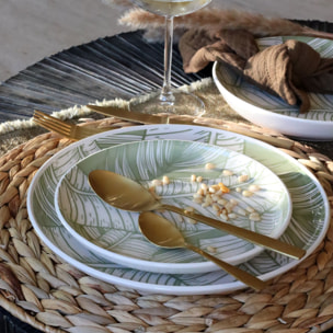Lot de 6 assiettes à dessert 20cm en grès à motif vert LEAVES