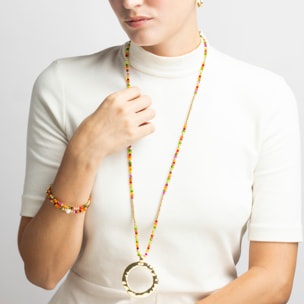 Collar con Cristal Rosa acabado oro 18k