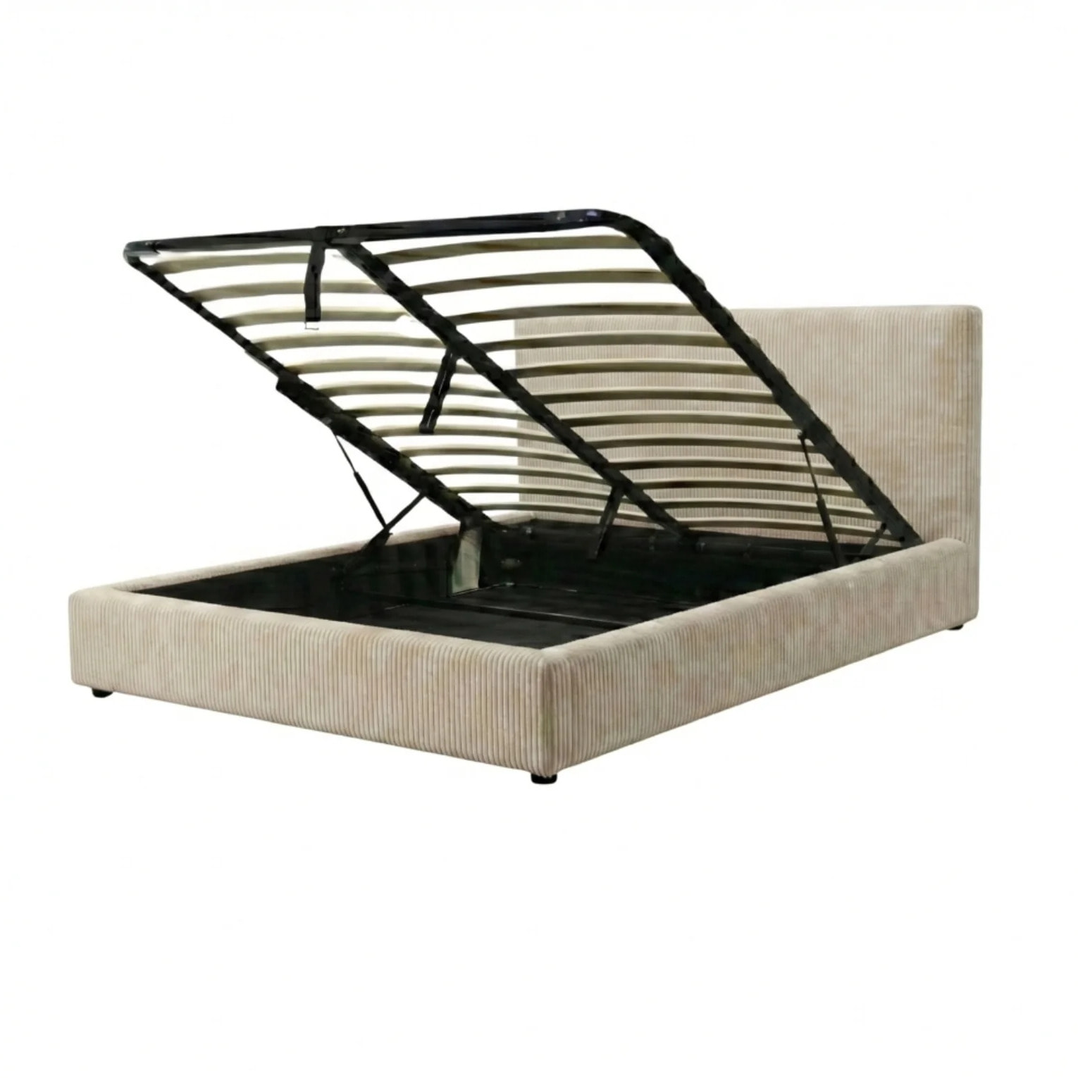 Ensemble matelas Jade & lit coffre Colisée | Mémoire de forme et ressorts ensachés | Grande capacité de stockage | Velours côtelé | Gris clair