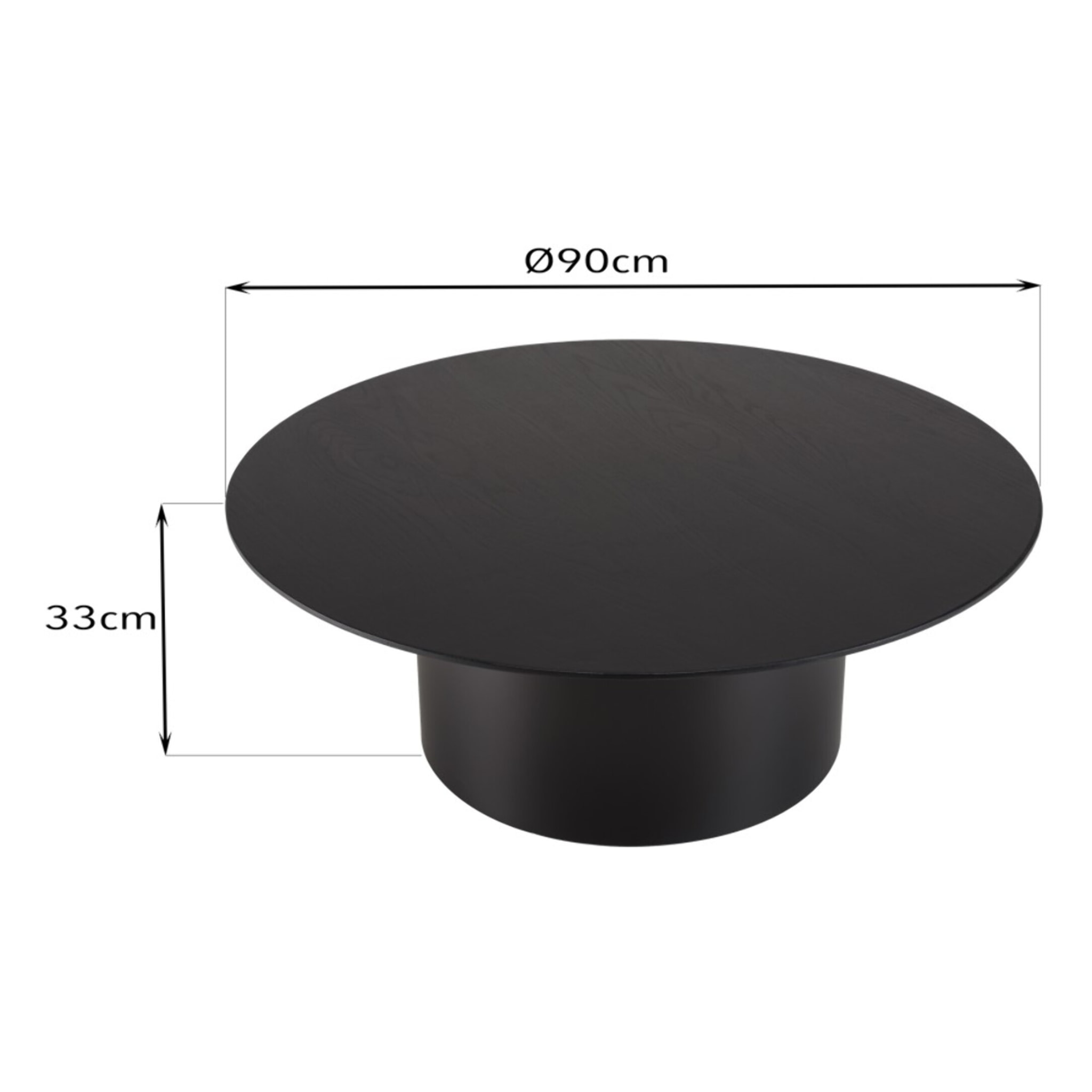 DALY - Table basse ronde noire 90x90cm piètement métal