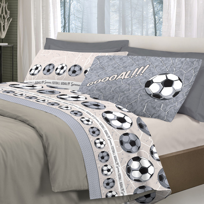 Completo letto calcio grigio 100% cotone