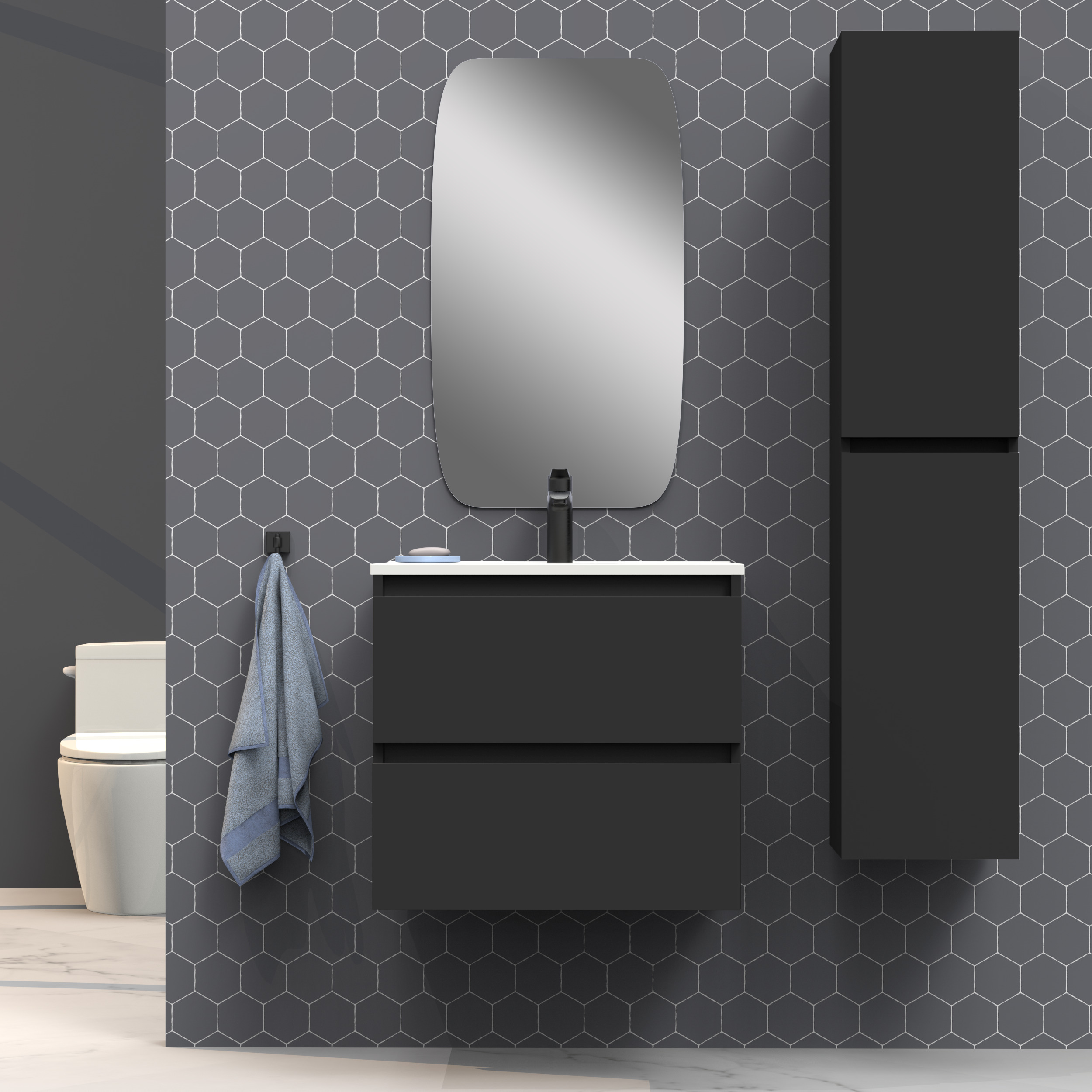 Ensemble de salle de bain IRONA 2C, 70cm, comprend lavabo et miroir